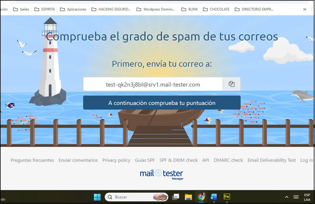 Mail tester para ver calidad de corro por spam
